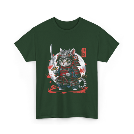 Samurai Cat Kawaii Ninja Cat T-Shirt - Forest Green