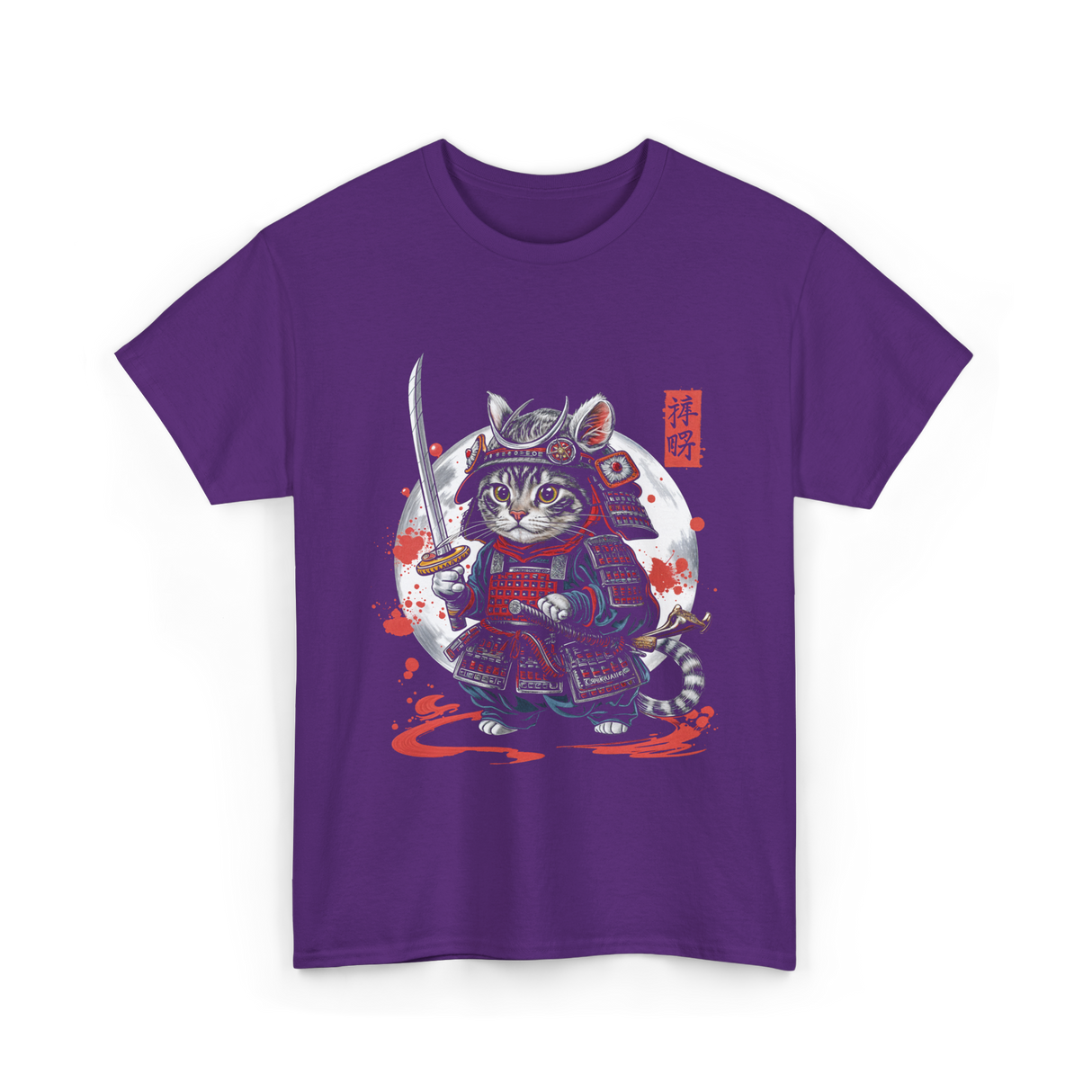 Samurai Cat Kawaii Ninja Cat T-Shirt - Purple