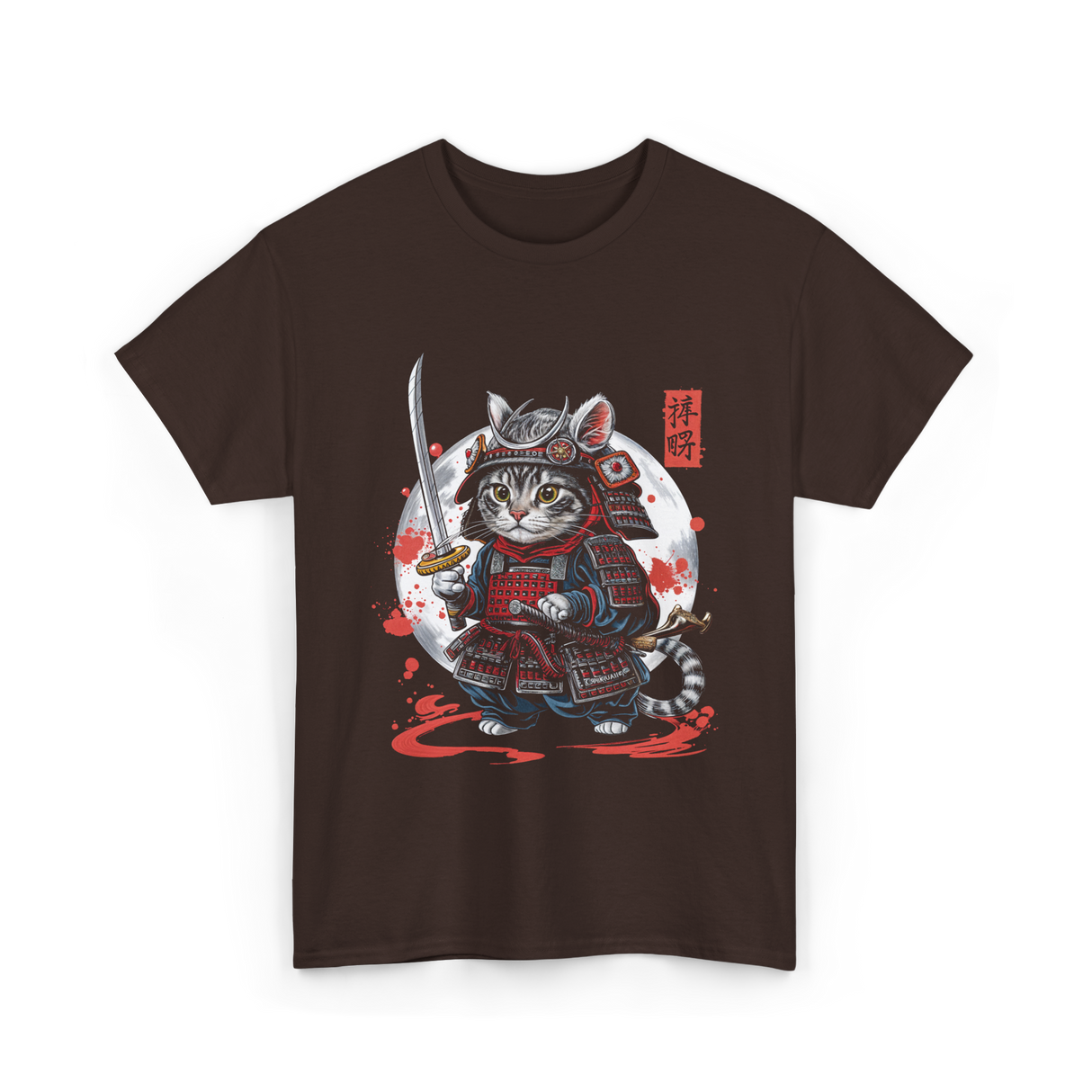 Samurai Cat Kawaii Ninja Cat T-Shirt - Dark Chocolate