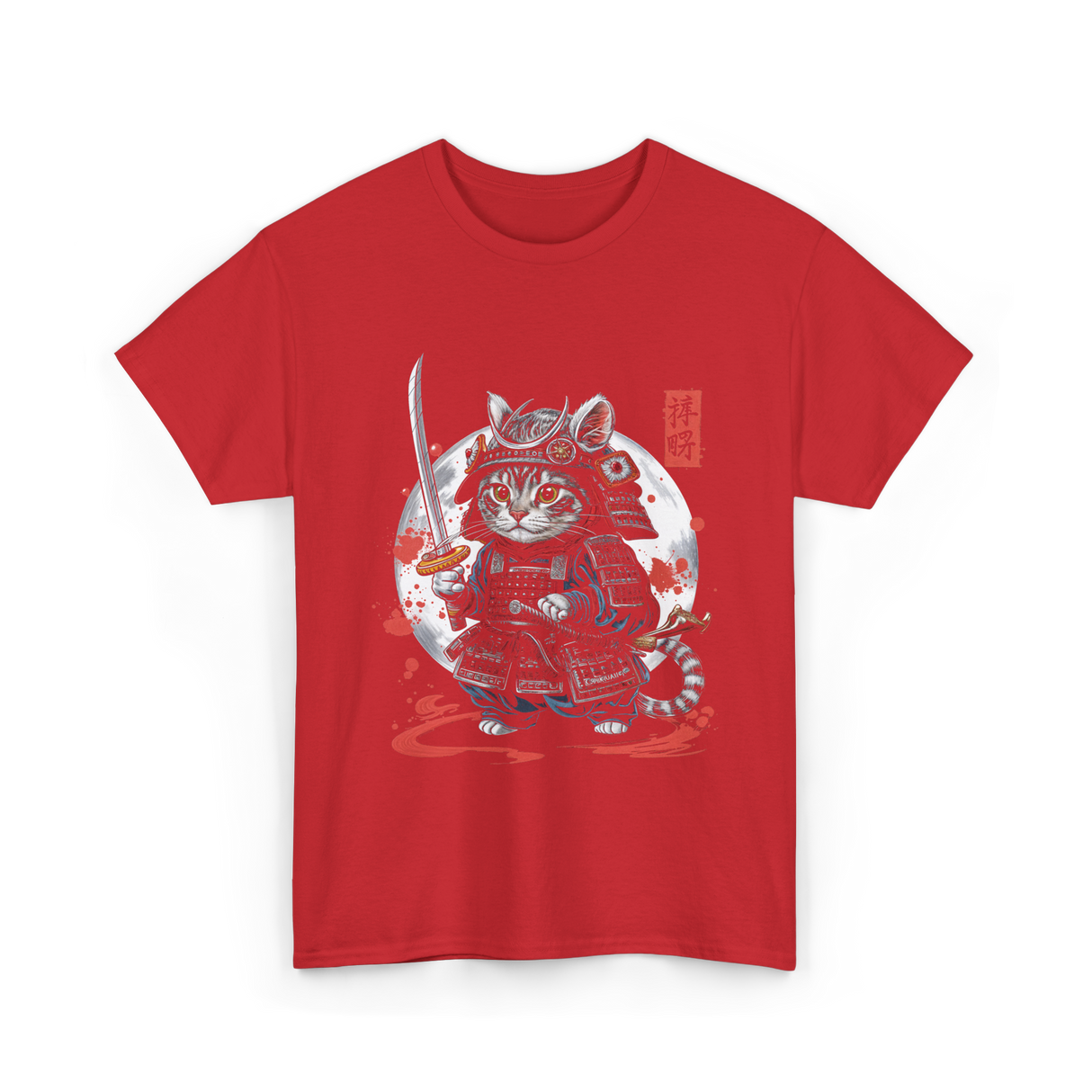 Samurai Cat Kawaii Ninja Cat T-Shirt - Red