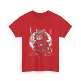 Samurai Cat Kawaii Ninja Cat T-Shirt - Red