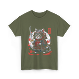 Samurai Cat Kawaii Ninja Cat T-Shirt - Military Green