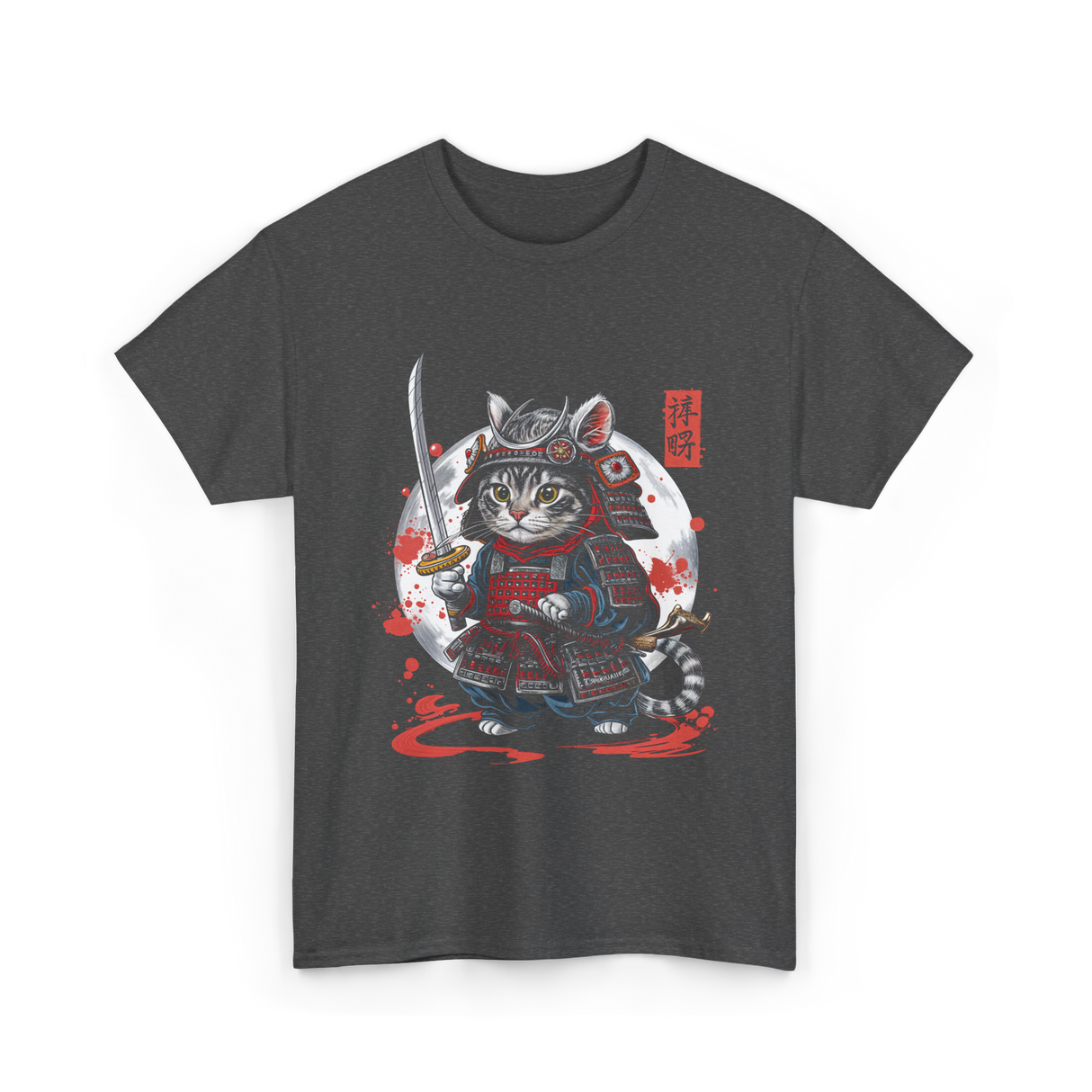 Samurai Cat Kawaii Ninja Cat T-Shirt - Dark Heather