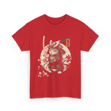 Samurai Cat Tattoo Cat Warrior T-Shirt - Red