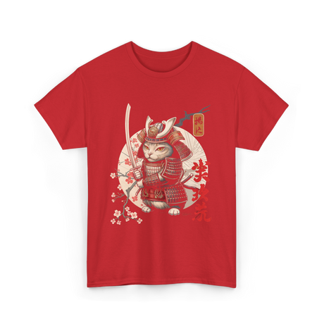 Samurai Cat Tattoo Cat Warrior T-Shirt - Red