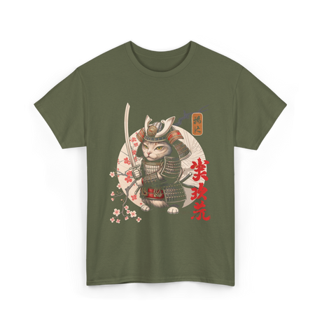 Samurai Cat Tattoo Cat Warrior T-Shirt - Military Green