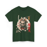 Samurai Cat Tattoo Cat Warrior T-Shirt - Forest Green