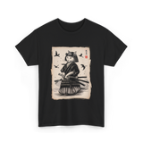 Samurai Cat Warrior Art Anime T-Shirt - Black