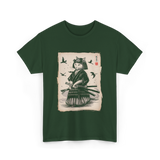 Samurai Cat Warrior Art Anime T-Shirt - Forest Green