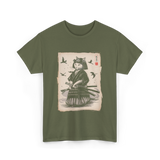 Samurai Cat Warrior Art Anime T-Shirt - Military Green