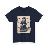 Samurai Cat Warrior Art Anime T-Shirt - Navy