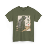 Samurai Cat Warrior Cat Ukiyo T-Shirt - Military Green