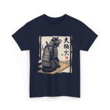 Samurai Cat Warrior Cat Ukiyo T-Shirt - Navy