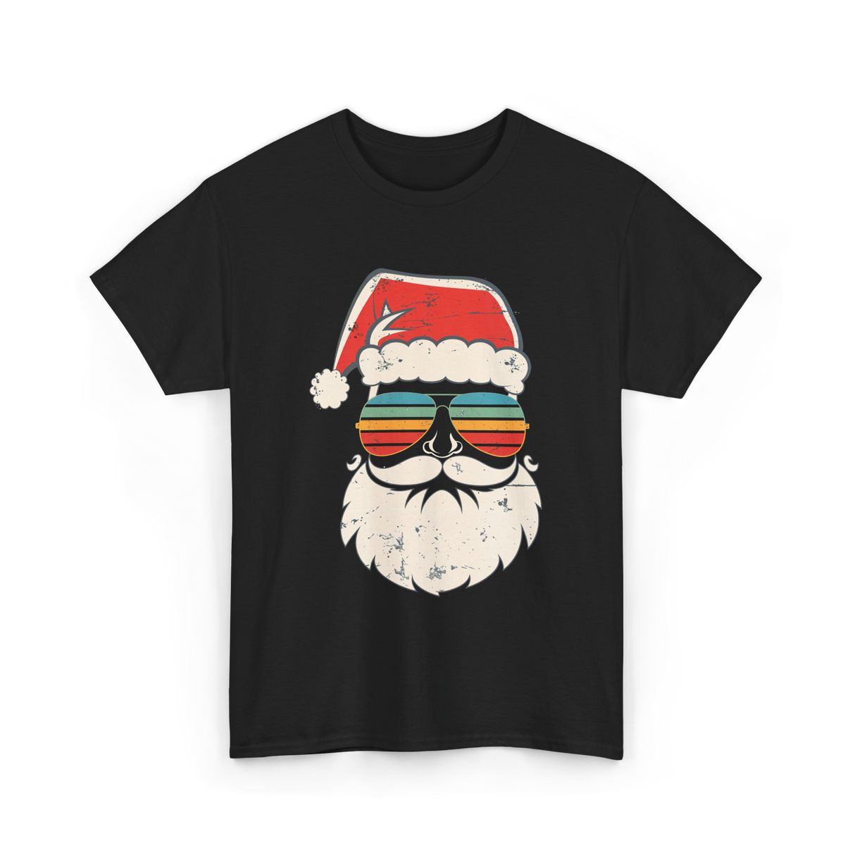 Santa Face Retro Christmas Santa T-Shirt - Black