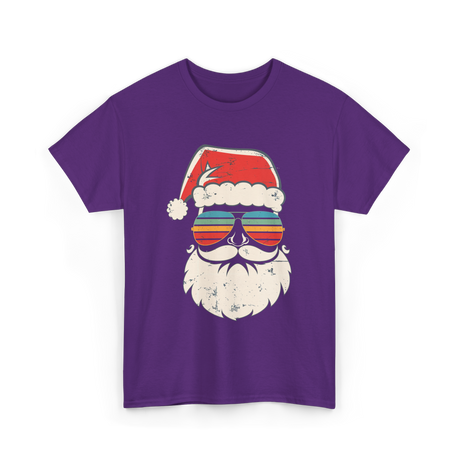 Santa Face Retro Christmas Santa T-Shirt - Purple