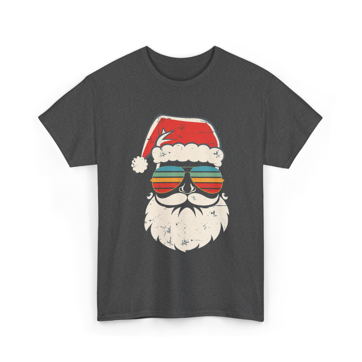 Santa Face Retro Christmas Santa T-Shirt - Dark Heather