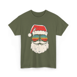 Santa Face Retro Christmas Santa T-Shirt - Military Green