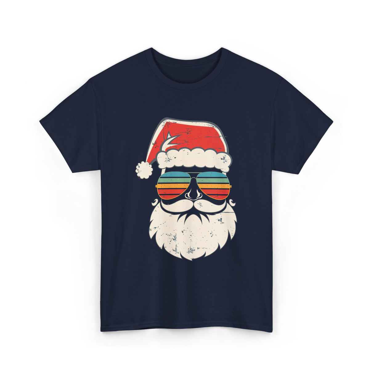 Santa Face Retro Christmas Santa T-Shirt - Navy