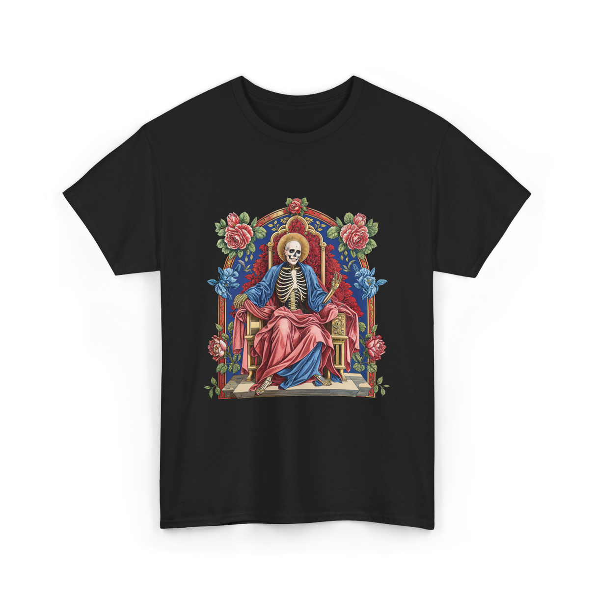 Santa Muerte Saint Death Skeleton T-Shirt - Black