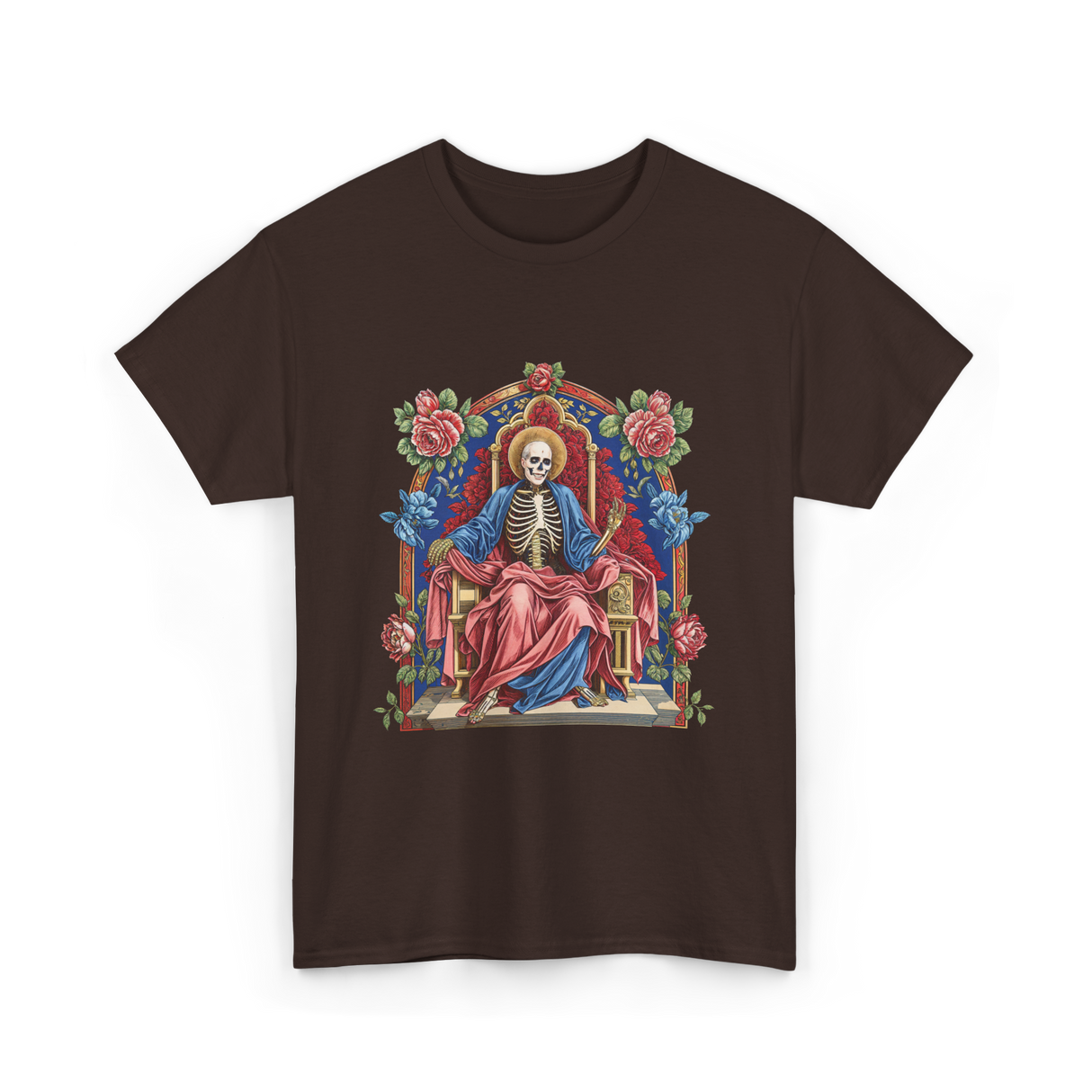 Santa Muerte Saint Death Skeleton T-Shirt - Dark Chocolate