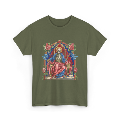 Santa Muerte Saint Death Skeleton T-Shirt - Military Green