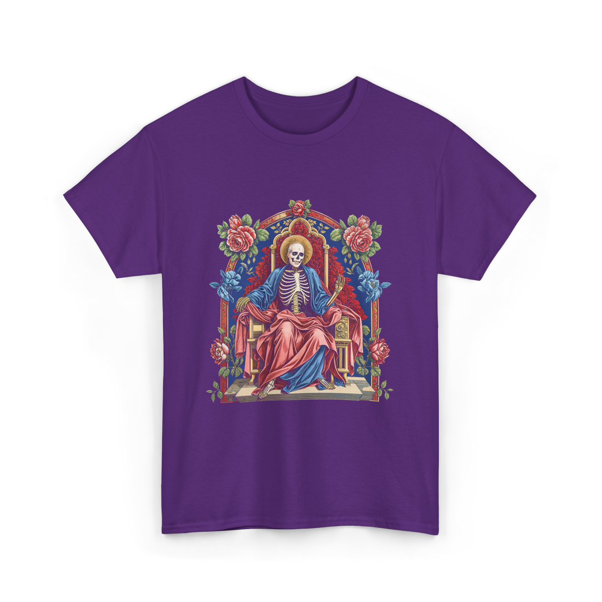 Santa Muerte Saint Death Skeleton T-Shirt - Purple