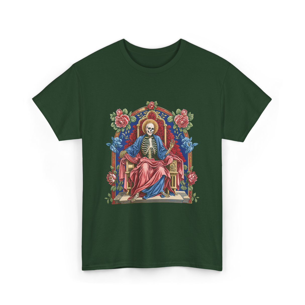 Santa Muerte Saint Death Skeleton T-Shirt - Forest Green