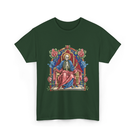 Santa Muerte Saint Death Skeleton T-Shirt - Forest Green