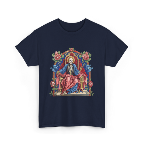 Santa Muerte Saint Death Skeleton T-Shirt - Navy