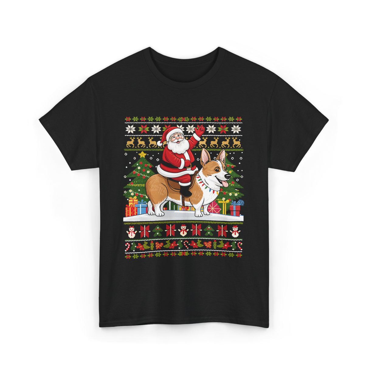 Santa Riding Corgi Corgi Christmas T-Shirt - Black