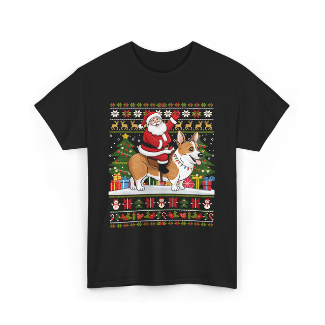 Santa Riding Corgi Corgi Christmas T-Shirt - Black