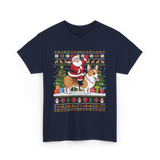 Santa Riding Corgi Corgi Christmas T-Shirt - Navy