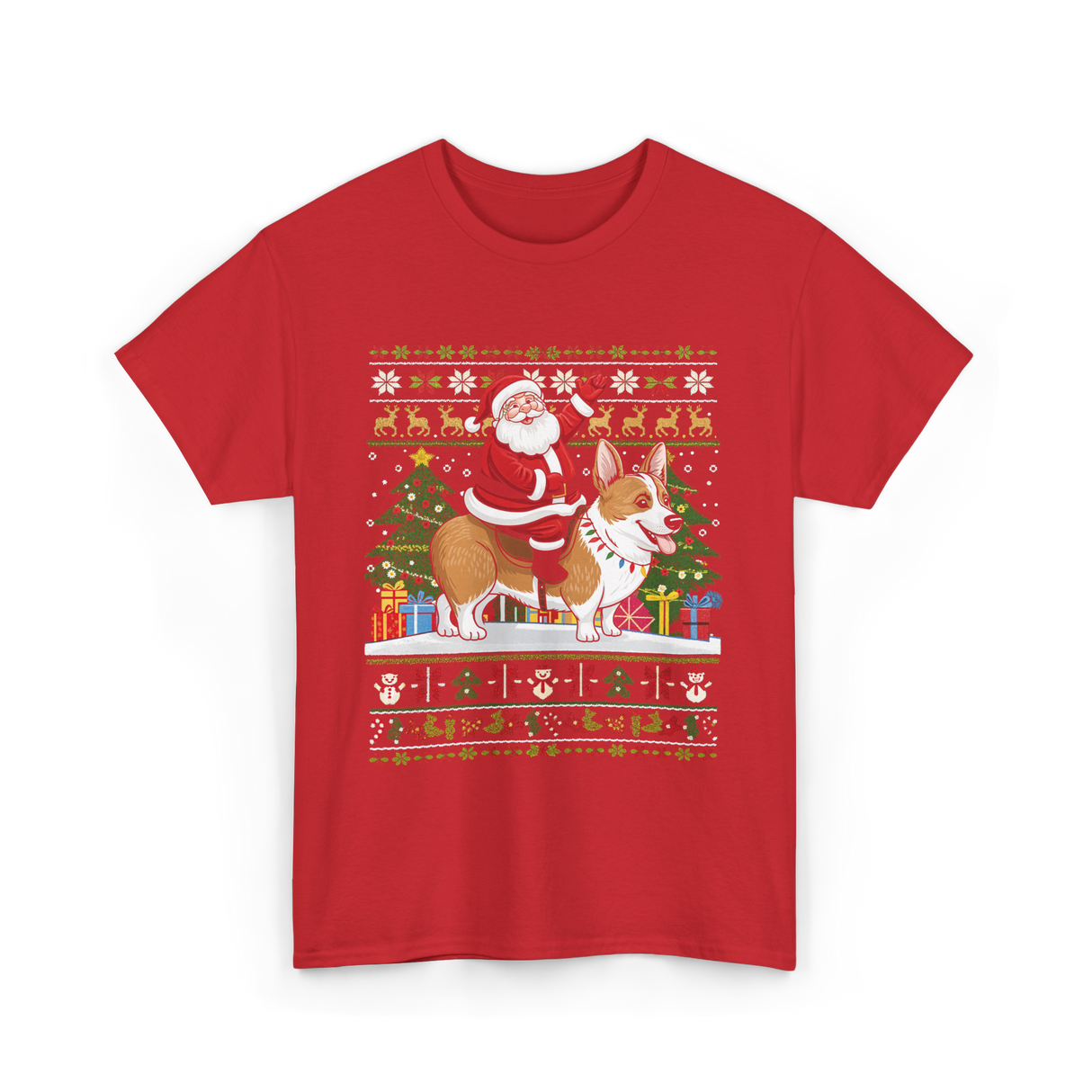 Santa Riding Corgi Corgi Christmas T-Shirt - Red