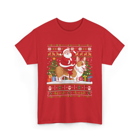 Santa Riding Corgi Corgi Christmas T-Shirt - Red