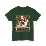 Santa Riding Corgi Corgi Christmas T-Shirt - Forest Green