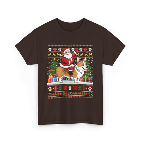 Santa Riding Corgi Corgi Christmas T-Shirt - Dark Chocolate