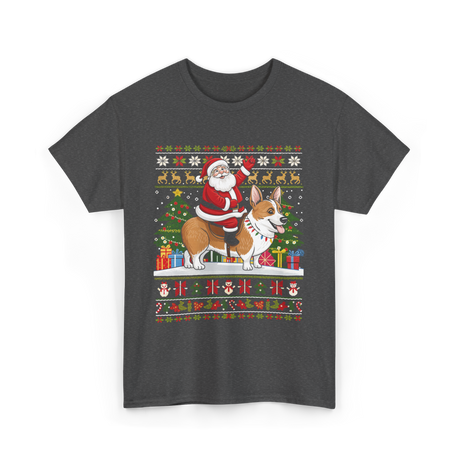 Santa Riding Corgi Corgi Christmas T-Shirt - Dark Heather