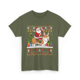 Santa Riding Corgi Corgi Christmas T-Shirt - Military Green