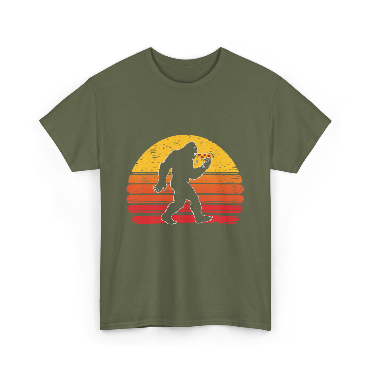 Sasquatch and Pizza Bigfoot T-Shirt - Military Green