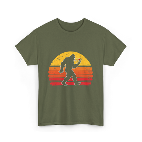 Sasquatch and Pizza Bigfoot T-Shirt - Military Green