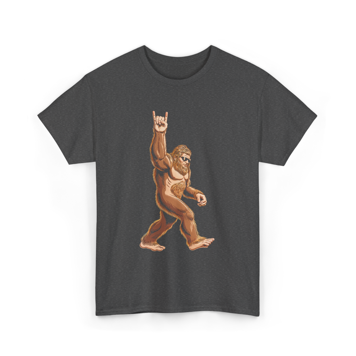 Sasquatch Rock On Bigfoot T-Shirt - Dark Heather