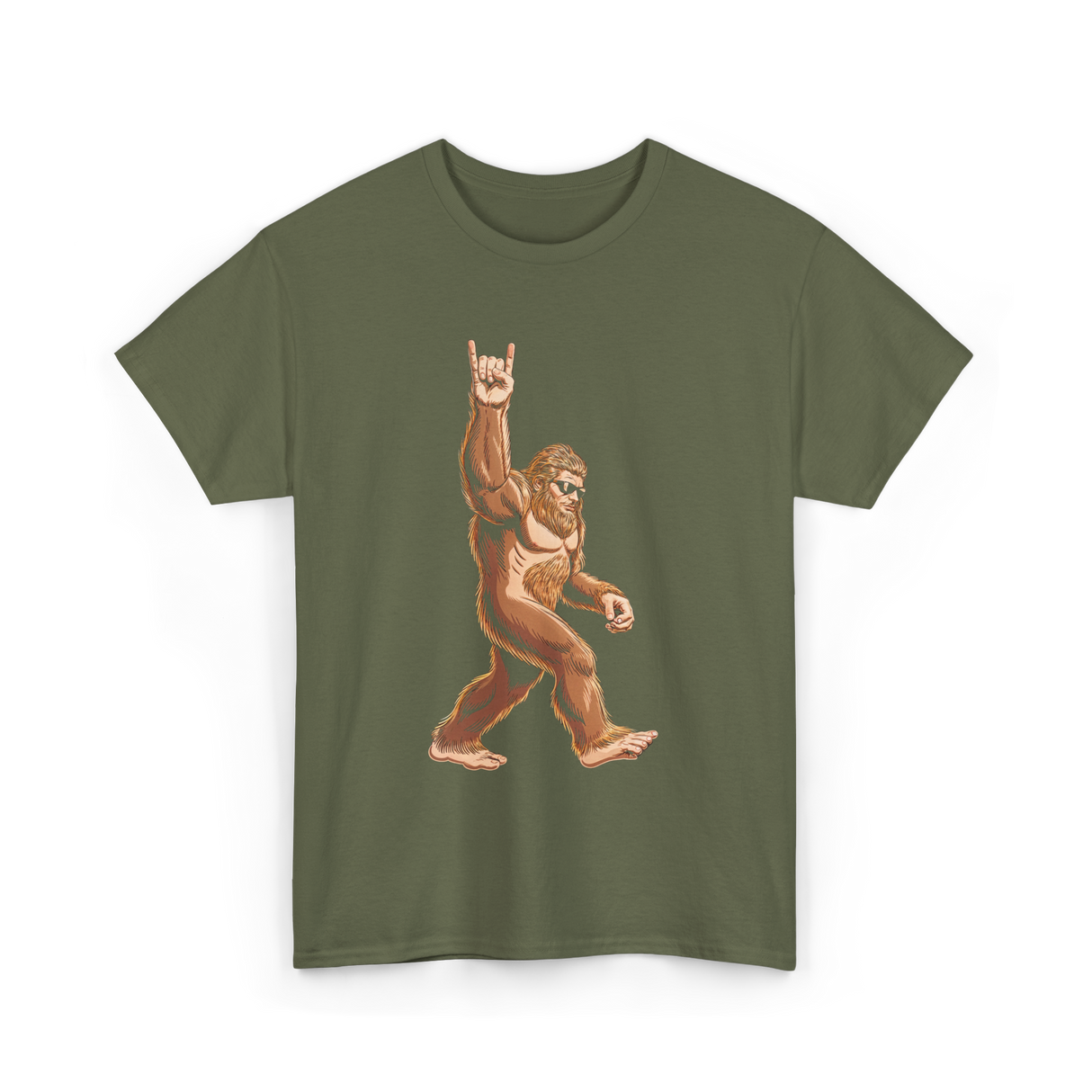 Sasquatch Rock On Bigfoot T-Shirt - Military Green