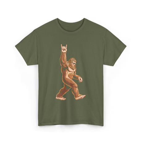 Sasquatch Rock On Bigfoot T-Shirt - Military Green