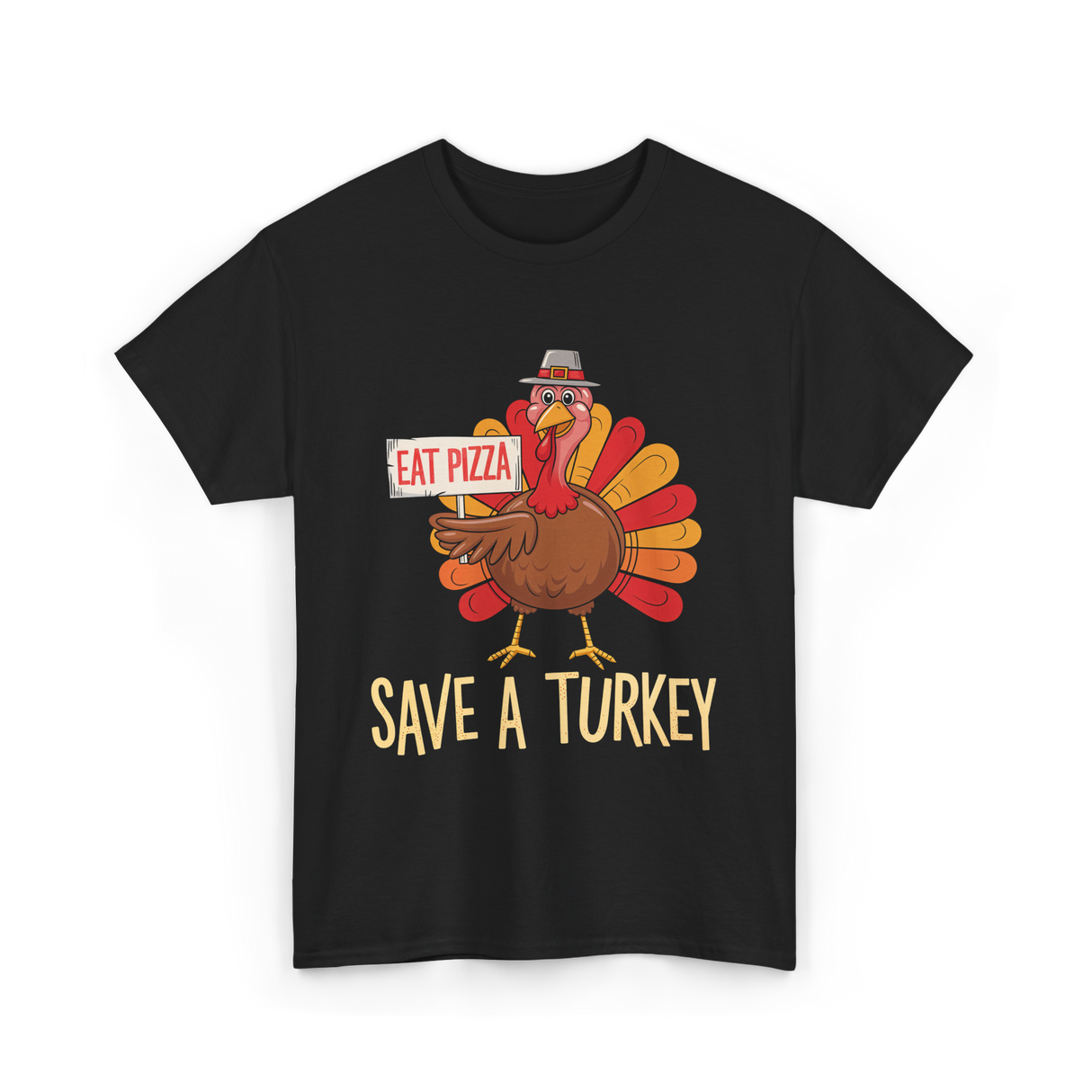 Save A Turkey Eat Pizza T-Shirt - Black