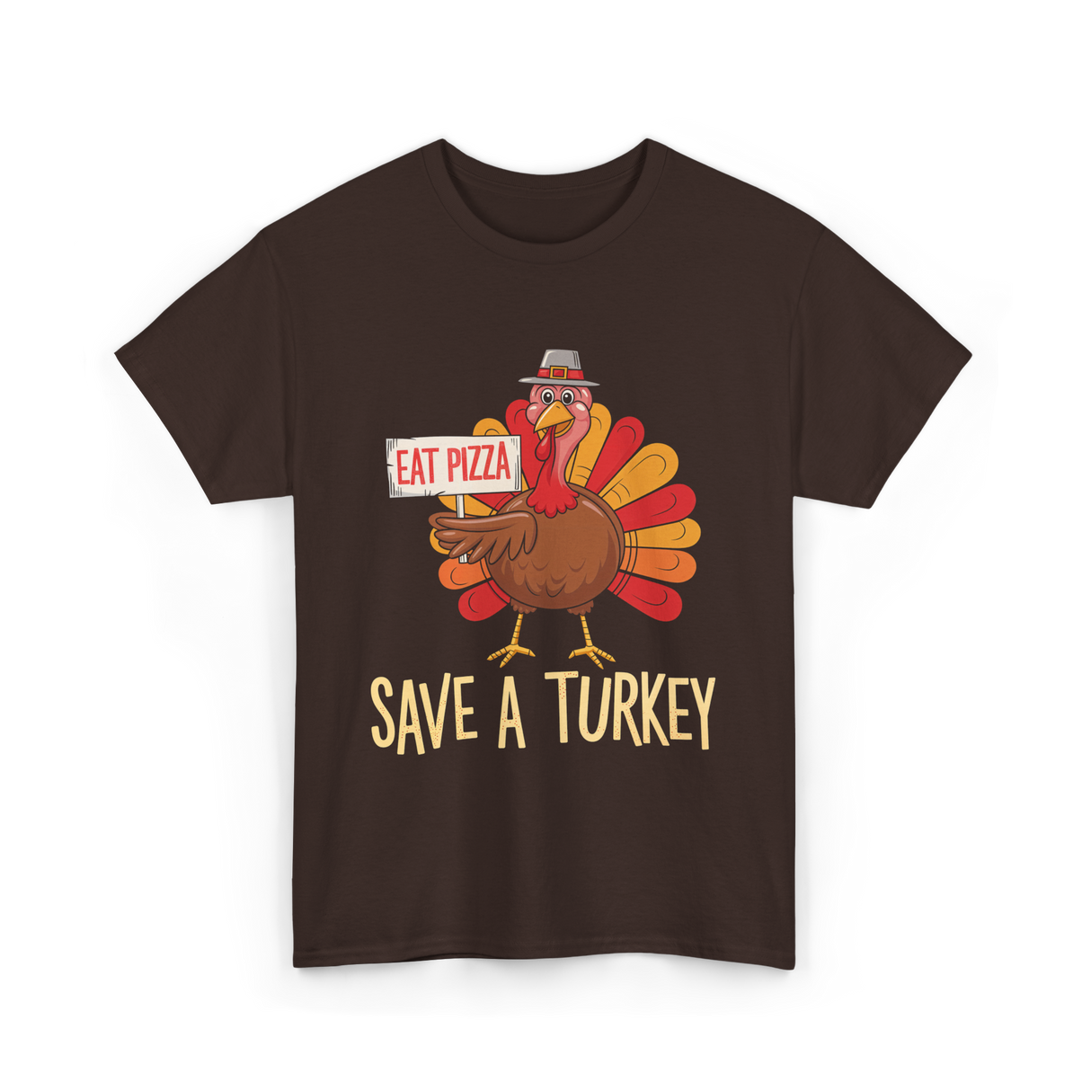 Save A Turkey Eat Pizza T-Shirt - Dark Chocolate