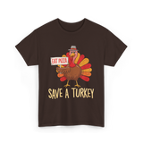 Save A Turkey Eat Pizza T-Shirt - Dark Chocolate