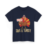 Save A Turkey Eat Pizza T-Shirt - Navy