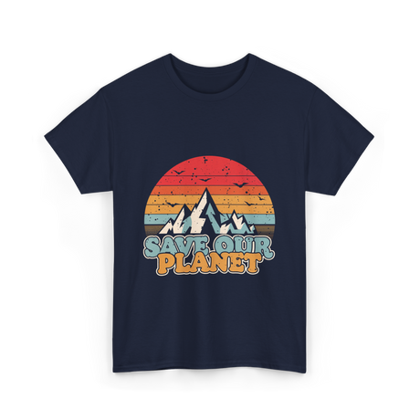 Save Our Planet Retro Design T-Shirt - Navy