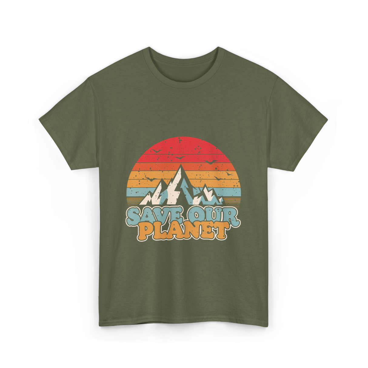 Save Our Planet Retro Design T-Shirt - Military Green