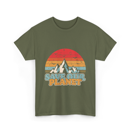 Save Our Planet Retro Design T-Shirt - Military Green